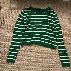 Truth Green and White Striped Crew Neck Sweater